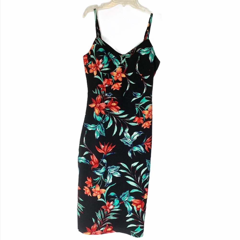 Black Floral Spaghetti Strap Midi Dress